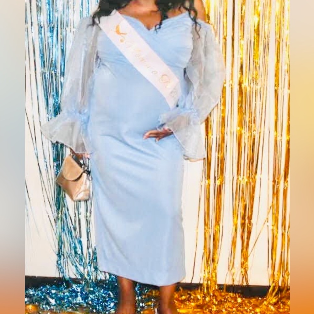 Custom baby shower dress pencil midi with Sheer Sleeve
